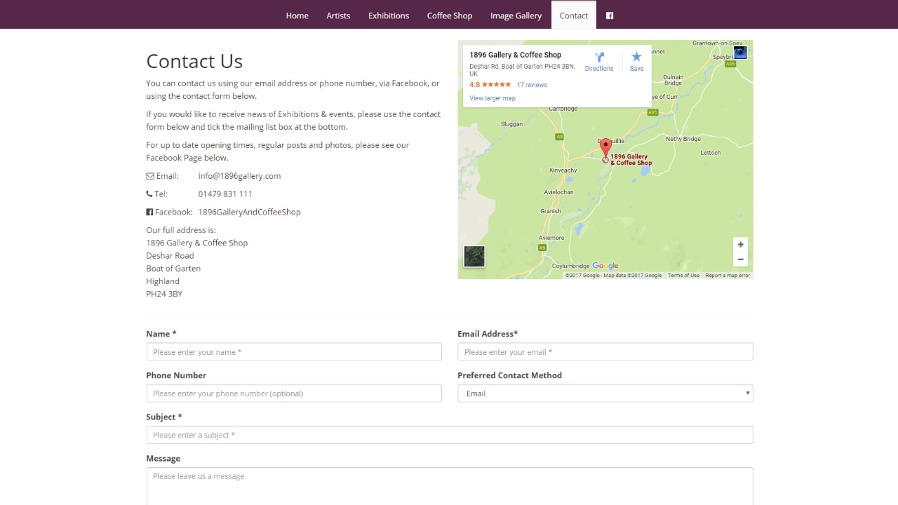 1896gallery.com booking page desktop