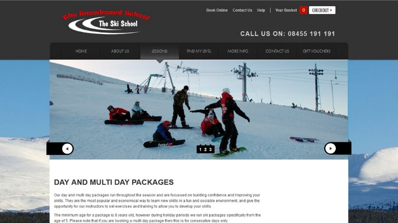 theskischool.co.uk lessons page desktop