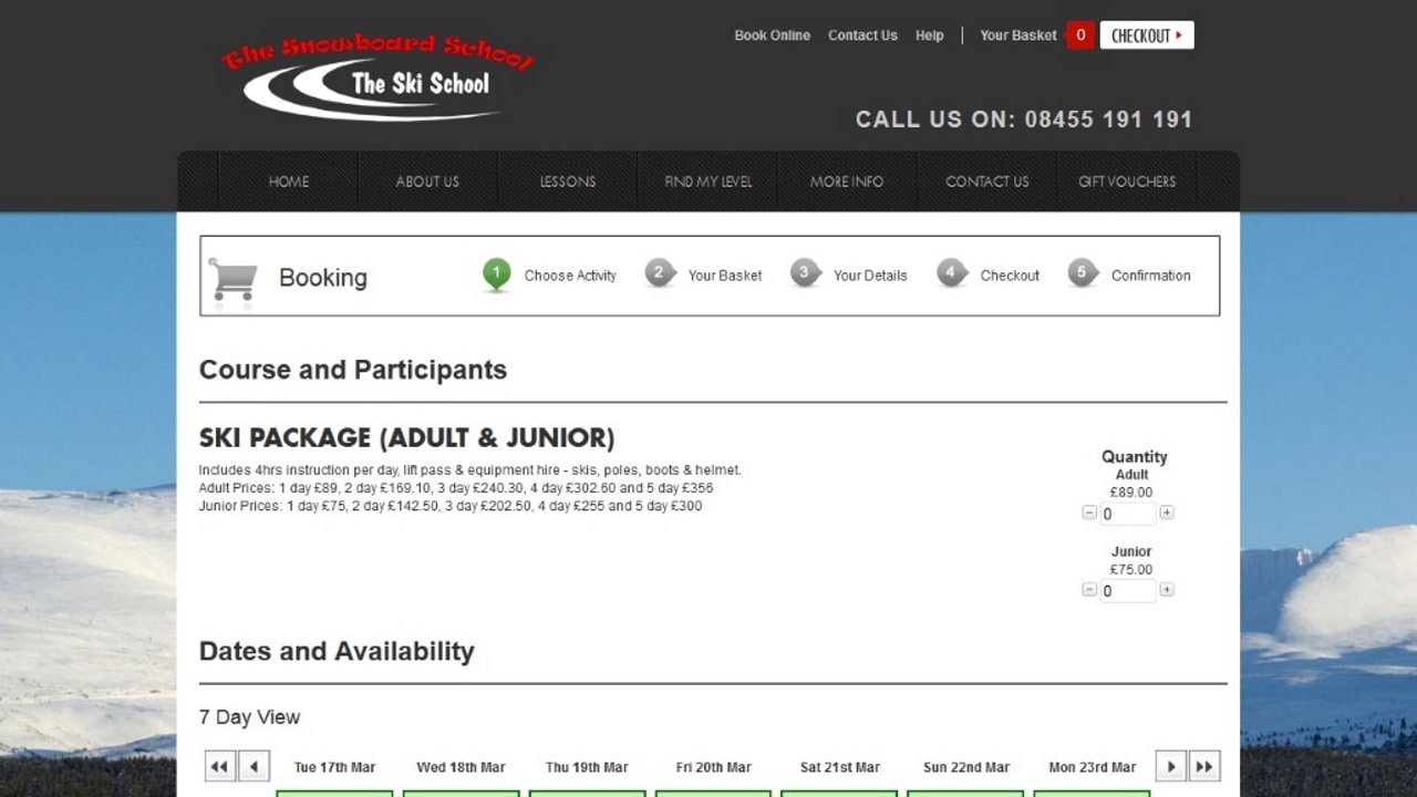 theskischool.co.uk booking page desktop